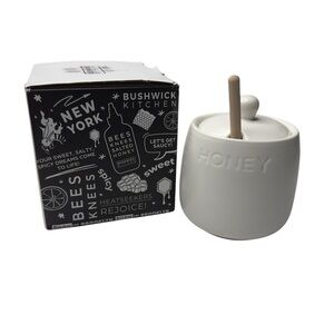 Bushwick Kitchen Honey Pot + Dipper Ceramic Jar & Lid with Wood Dipper 14oz NIB